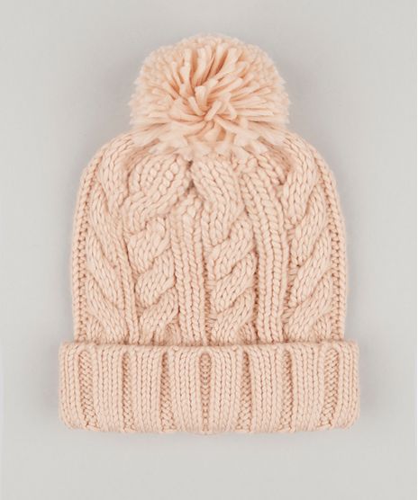 Gorro-Feminino-em-Trico-com-Pompom-Rose-8754445-Rose_1