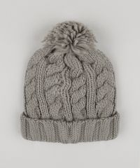 Gorro-Feminino-em-Trico-com-Pompom-Cinza-Mescla-8754445-Cinza_Mescla_1