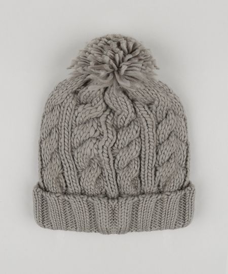 Gorro-Feminino-em-Trico-com-Pompom-Cinza-Mescla-8754445-Cinza_Mescla_1