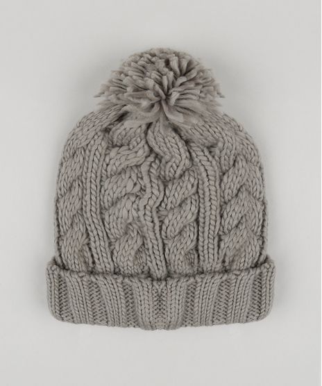 Gorro-Feminino-em-Trico-com-Pompom-Cinza-Mescla-8754445-Cinza_Mescla_1