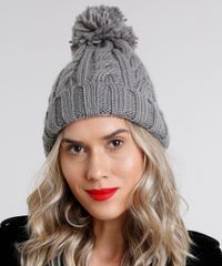 Gorro-Feminino-em-Trico-com-Pompom-Cinza-Mescla-8754445-Cinza_Mescla_2