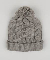 Gorro-Feminino-em-Trico-com-Pompom-Cinza-Mescla-8754445-Cinza_Mescla_3