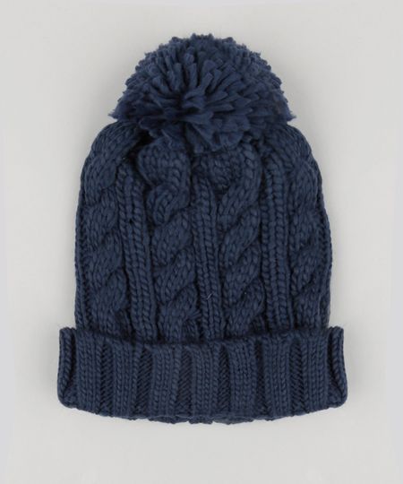 Gorro-Feminino-em-Trico-com-Pompom-Azul-Marinho-8754445-Azul_Marinho_1