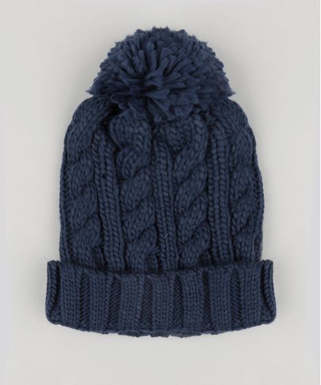 Gorro-Feminino-em-Trico-com-Pompom-Azul-Marinho-8754445-Azul_Marinho_1