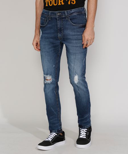 Calca-Jeans-Masculina-Skinny-com-Rasgos-Azul-Escuro-9967326-Azul_Escuro_1
