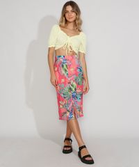 Saia-Feminina-Midi-Canelada-Estampada-de-Arara-com-Botoes-e-Fenda-Coral-9970706-Coral_3