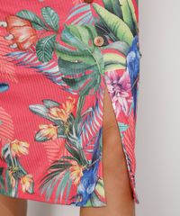Saia-Feminina-Midi-Canelada-Estampada-de-Arara-com-Botoes-e-Fenda-Coral-9970706-Coral_5