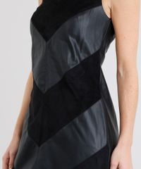 Vestido-Feminino-com-Recortes-Geometricos-em-Suede-Curto-Decote-V--Preto-8499837-Preto_4
