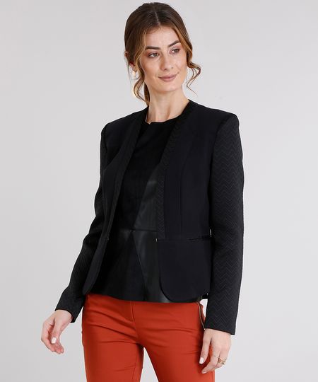 Blazer-Feminino-Acinturado-com-Manga-Texturizada-Jacquard-Bolso-Decorativo-Sem-Gola--Preto-8546173-Preto_1 Blazer-Feminino-Acinturado-com-Manga-Texturizada-Jacquard-Bolso-Decorativo-Sem-Gola--Preto-8546173-Preto_1