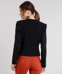 Blazer-Feminino-Acinturado-com-Manga-Texturizada-Jacquard-Bolso-Decorativo-Sem-Gola--Preto-8546173-Preto_2