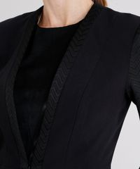 Blazer-Feminino-Acinturado-com-Manga-Texturizada-Jacquard-Bolso-Decorativo-Sem-Gola--Preto-8546173-Preto_4