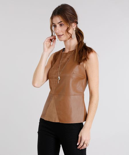 Regata-Feminina-com-Recortes-em-Suede-com-Ziper-Caramelo-9005660-Caramelo_1