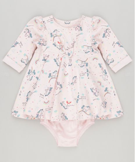 Vestido-Infantil-Estampado-de-Unicornio-com-Laco-Manga-Longa---Calcinha-Rosa-Claro-9137715-Rosa_Claro_1