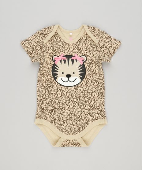 Body-Infantil-Onca-Estampado-Animal-Print-Manga-Curta-Gola-Redonda-em-Algodao---Sustentavel-Bege-8974146-Bege_1