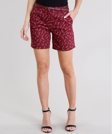 Short--Alfaiataria-Estampado-de-Folhas-com-Cinto-Vinho-8933054-Vinho_1