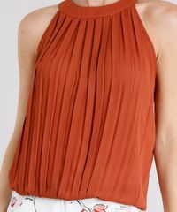 Regata-Feminina-Halter-Neck-com-Pregas-Decote-Redondo-Laranja-Escuro-8932851-Laranja_Escuro_4