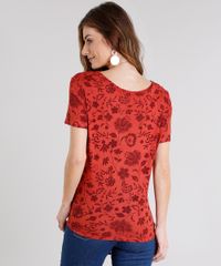 Blusa-Feminina-com-No-e-Estampa-Floral-Manga-Curta-Decote-Redondo-Laranja-Escuro-8977640-Laranja_Escuro_2