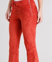 Calca-Feminina-Flare-em-Suede-com-Lace-Up-Laranja-Escuro-8886921-Laranja_Escuro_4
