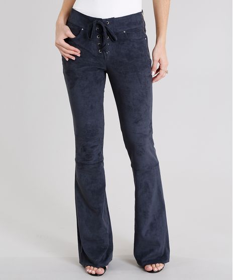 Calca-Feminina-Flare-em-Suede-com-Lace-Up-Azul-Marinho-8886921-Azul_Marinho_1
