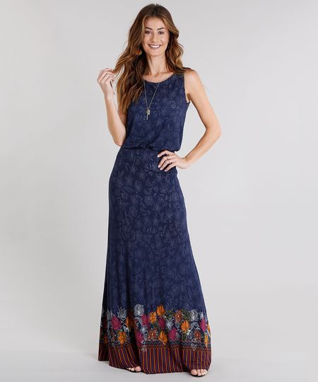 Vestido-Longo-Feminino-Estampado-Floral-com-Alca-Azul-Marinho-9110419-Azul_Marinho_1