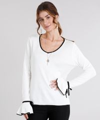 Blusa-Feminina-Decote-V-Contrastante-em-Trico-Manga-Longa-com-Babado-Off-White-8873271-Off_White_1