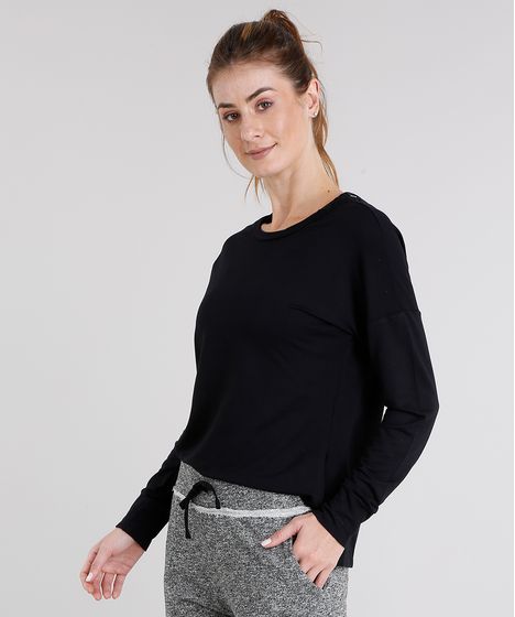 Blusa Feminina Esportiva Ace Basica Fenda Lateral Em Moletom Manga