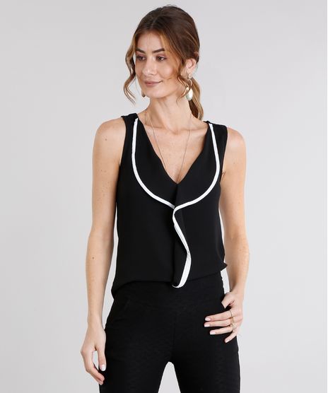 Regata-Feminina-com-Babado-e-Vivo-Contrastante-Decote-V-Preta-8954032-Preto_1