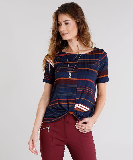 Blusa-Feminina-com-No-Listrada-Canelada-Manga-Curta-Decote-Redondo-Azul-Marinho-9109606-Azul_Marinho_1