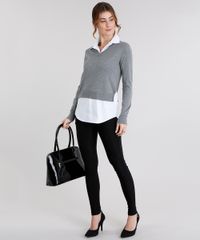 Sueter-Feminino-com-Sobreposicao-de-Camisa-em-Trico-Manga-Longa-Decote-V-Cinza-Mescla-8926741-Cinza_Mescla_3