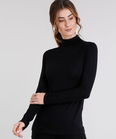 blusa manga longa preta feminina