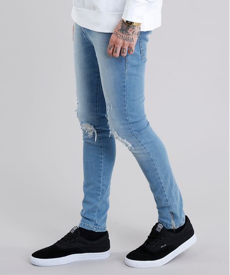 Calca-Jeans-Masculina-Super-Skinny-Destroyed-Eco-Recycle-com-Ziper-na-Barra-Azul-Claro-9075326-Azul_Claro_1