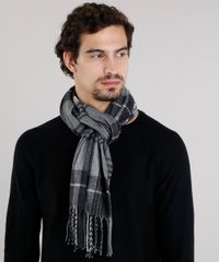 Cachecol-Masculino-Xadrez-com-Franjas-Chumbo-8907214-Chumbo_2