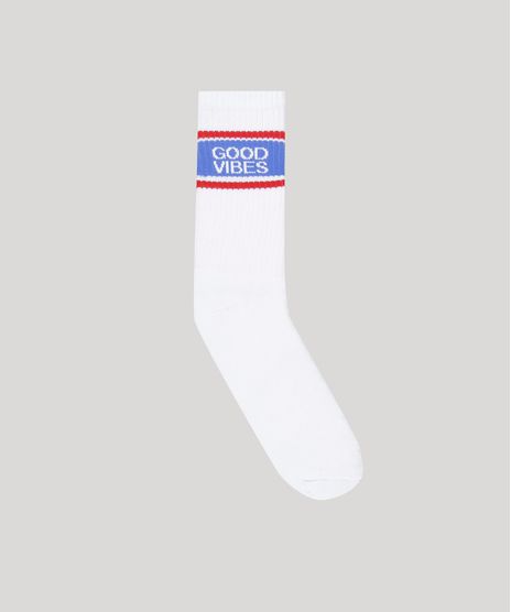 Meia-Masculina-Divertida-com-Estampa--Good-Vibes--Cano-Longo-Branca-9084190-Branco_1