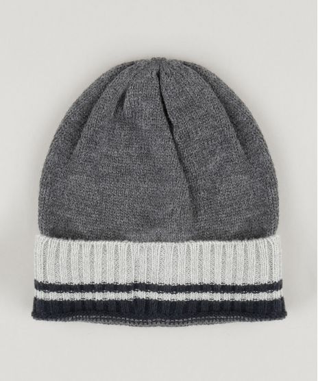 Gorro-Infantil-em-Trico-Barra-Dobrada-Cinza-Mescla-Escuro-8865067-Cinza_Mescla_Escuro_1