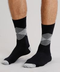 Meia-Masculina-Cano-Longo-Estampada-Xadrez-Preta-8907161-Preto_2