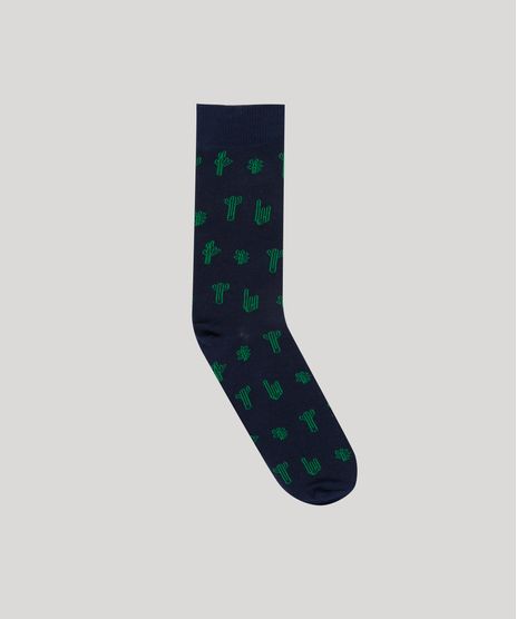 Meia-Masculina-Divertida-Cano-Longo-Estampada-Cactos-Azul-Marinho-9083848-Azul_Marinho_1