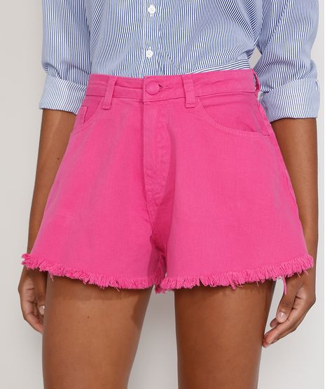 Short-de-Sarja-Feminino-Gode-Cintura-Alta-com-Barra-Desfiada-Rosa-9978132-Rosa_1