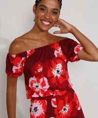 Blusa-Feminina-Ombro-a-Ombro-Estampada-Floral-Manga-Curta-Vermelha-Escuro-9976185-Vermelho_Escuro_5