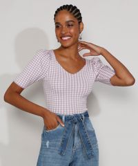 Blusa-de-Trico-Feminina-Manga-Bufante-Cropped-Estampada-Xadrez-Vichy-Decote-V-Lilas-9978203-Lilas_1