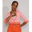 Cardigan-Feminino-de-Trico-Estampado-Xadrez-Vichy-Cropped-Manga-3-4-Decote-V-Coral-9972541-Coral_1