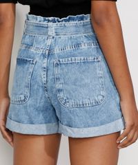 Short-Jeans-Feminino-Cintura-Alta-Clochard-Marmorizado-com-Botoes-e-Faixa-para-Amarrar-Azul-Claro-9983325-Azul_Claro_2