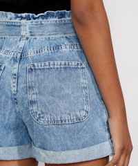 Short-Jeans-Feminino-Cintura-Alta-Clochard-Marmorizado-com-Botoes-e-Faixa-para-Amarrar-Azul-Claro-9983325-Azul_Claro_4