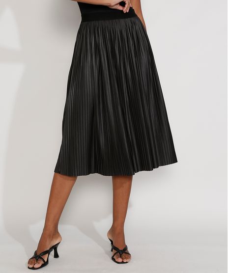 Saia-Feminina-Midi-Plissada-Resinada-Preta-9975434-Preto_1