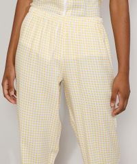 Pijama-Feminino-Xadrez-Camisa-Estampado-Vichy-com-Vivo-Contrastante-Manga-Curta-Amarelo-9970141-Amarelo_4