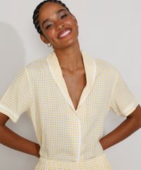 Pijama-Feminino-Xadrez-Camisa-Estampado-Vichy-com-Vivo-Contrastante-Manga-Curta-Amarelo-9970141-Amarelo_5