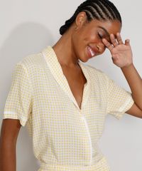 Pijama-Feminino-Xadrez-Camisa-Estampado-Vichy-com-Vivo-Contrastante-Manga-Curta-Amarelo-9970141-Amarelo_6