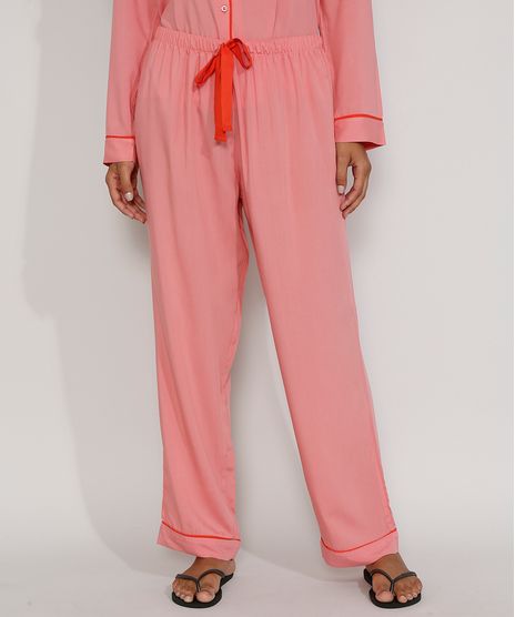 Calca-de-Pijama-Feminina-com-Vivo-Contrastante-e-Laco-Rosa-9975183-Rosa_1