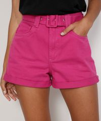 Short-de-Sarja-Feminino-Mom-Cintura-Super-Alta-com-Cinto-e-Barra-Dobrada-Rosa-Escuro-9981855-Rosa_Escuro_1