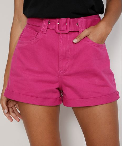 Short-de-Sarja-Feminino-Mom-Cintura-Super-Alta-com-Cinto-e-Barra-Dobrada-Rosa-Escuro-9981855-Rosa_Escuro_1