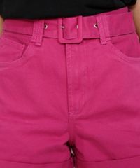 Short-de-Sarja-Feminino-Mom-Cintura-Super-Alta-com-Cinto-e-Barra-Dobrada-Rosa-Escuro-9981855-Rosa_Escuro_5